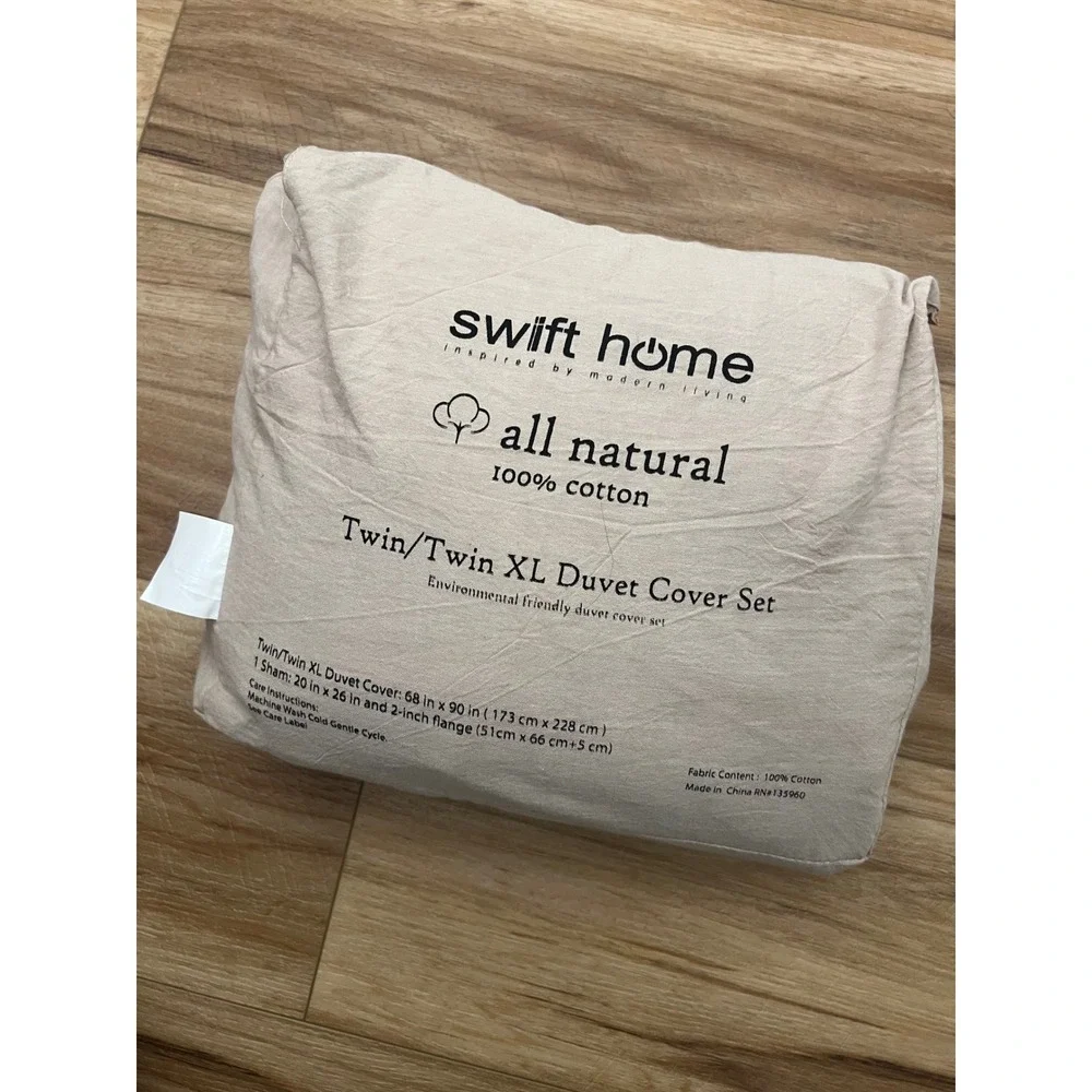 Swift Home Duvet Cover Set Twin/Twin XL Beige 100% Cotton All Natural 2pc
